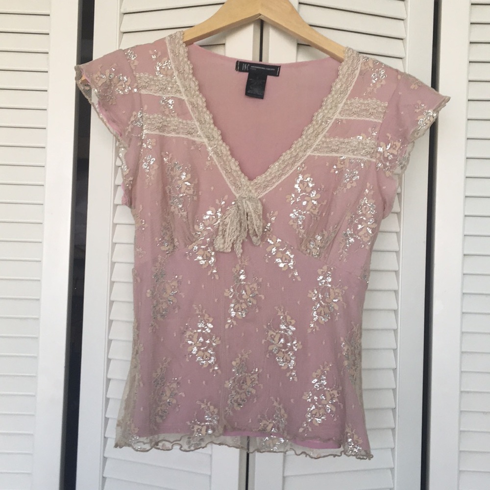 Pretty INC Lace Overlay Top